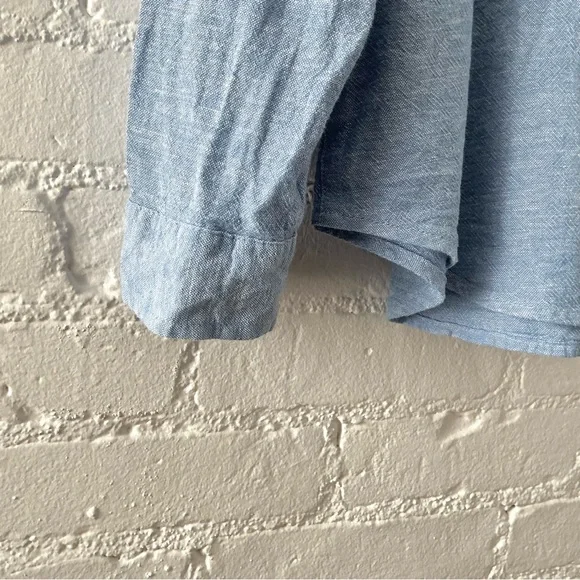 Orvis Womens Linen Blend Button Up Relaxed Fit Blue Tunic Top Coastal Preppy L - Picture 5 of 16